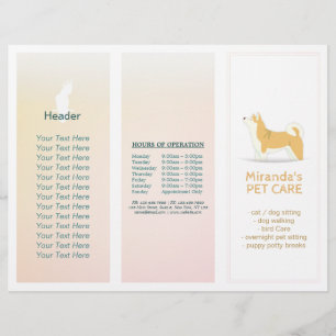 Pet Care Sitting Grooming Salon Tri-Fold Broschüre