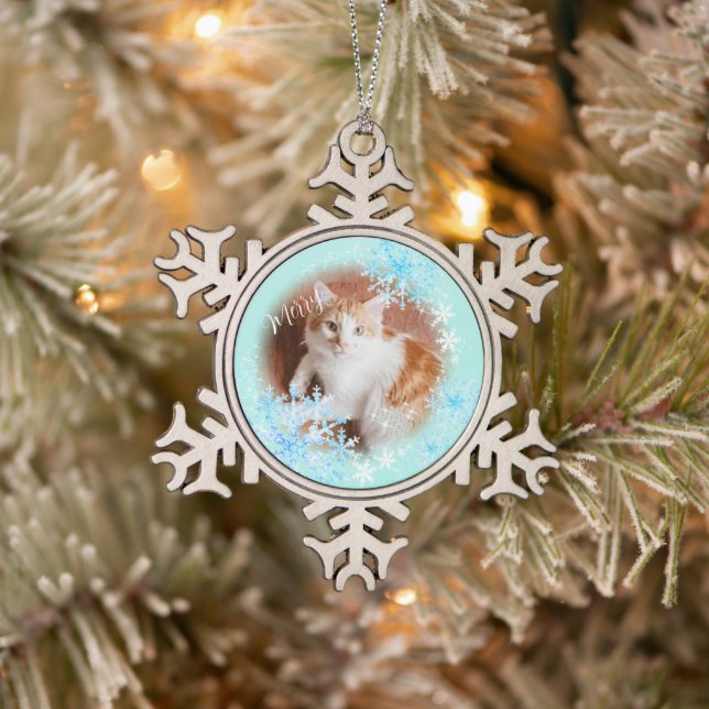 Pet Cat Christmas Blue Gold Ornament (Baum)