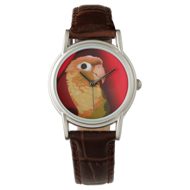 Pet Conure Parrot Green Cheek Bird Pop Style Red Armbanduhr (Vorderseite)
