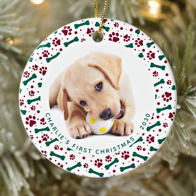 Pet Custom 2 Hund Foto Paw Prints Knochen Weihnach Keramik Ornament (Von Creator hochgeladen)