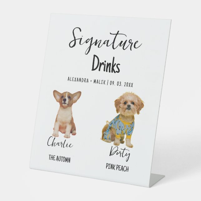 Pet Dog Calligraphy Signature Drink wedding sign Sockelschild (Vorderseite)