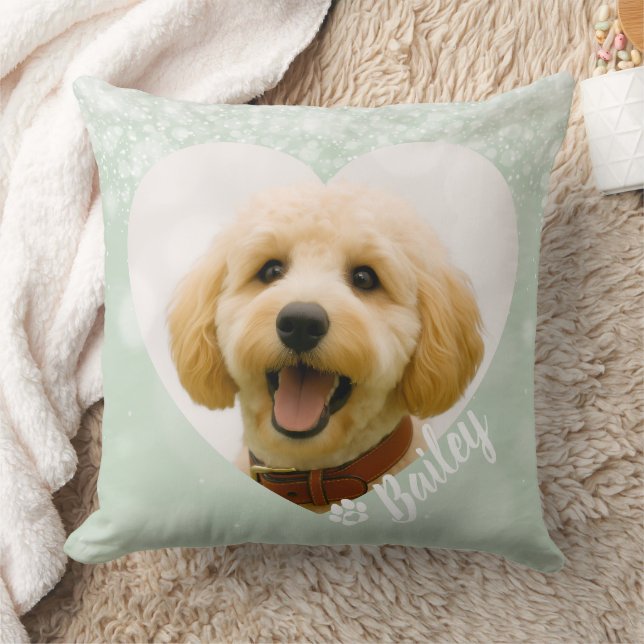 Pet Dog Cat Custom Photo Green Memorial Keepsake Kissen (Decke)