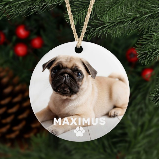 Pet Dog Einfache Paw Print Individuelle Name Foto Ornament (Von Creator hochgeladen)