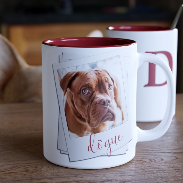 Pet Dog Instantané Photo Nom du cadre Café Mug (Upload your best friend's photo and add your initial to this retro instant frame coffee mug)