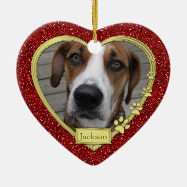 Pet Dog Memorial Photo Ornement de Noël - coeur (Devant)