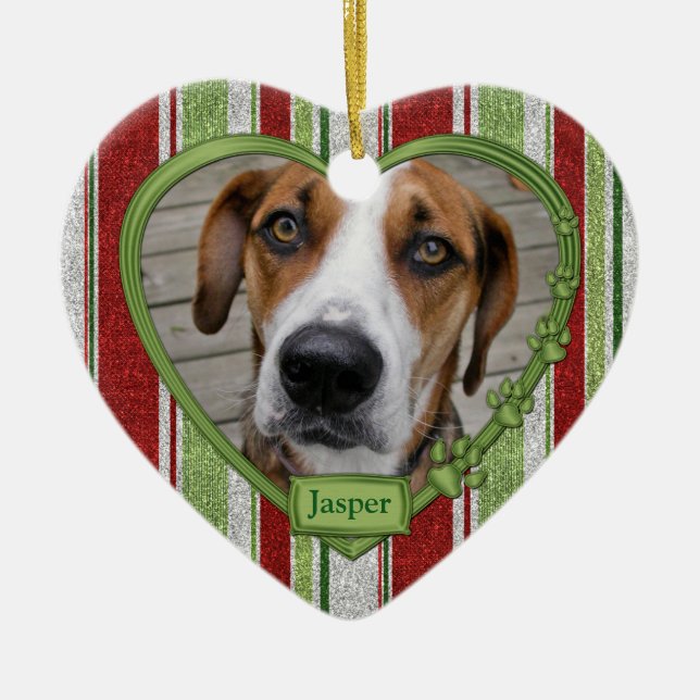 Pet Dog Memorial Stripes Foto Herzlich Willkommen Keramik Ornament (Vorne)