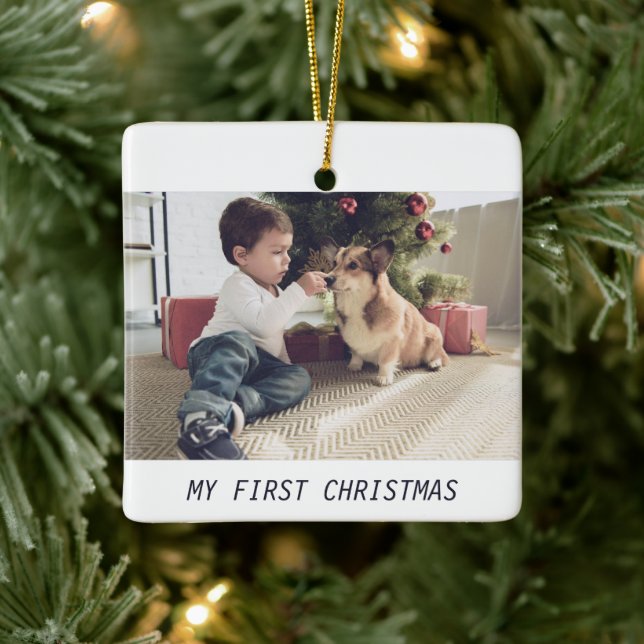 Pet Dog Niedlich Erste Fotos Skript Keramikornament (Baum)