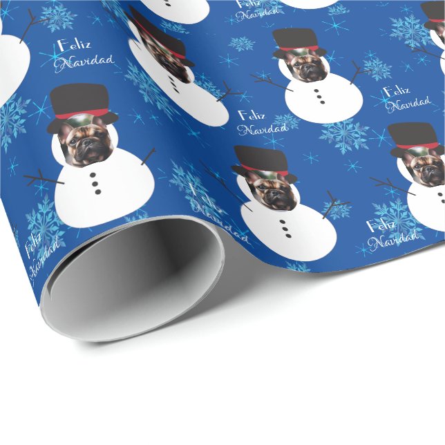 Pet Face Snowman Frohe Weihnachten in spanischem W Geschenkpapier (Rolleneckpunkt)