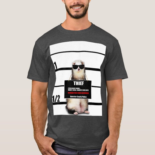 Pet Ferret Funny Ferret Dieb Mugshot Geschenk T-Shirt (Vorderseite)