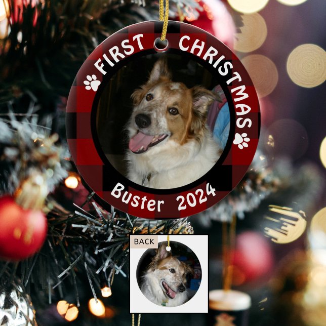 Pet FIRST CHRISTMAS 2-seitig 2-Foto Buffalo Karo Keramikornament (Von Creator hochgeladen)