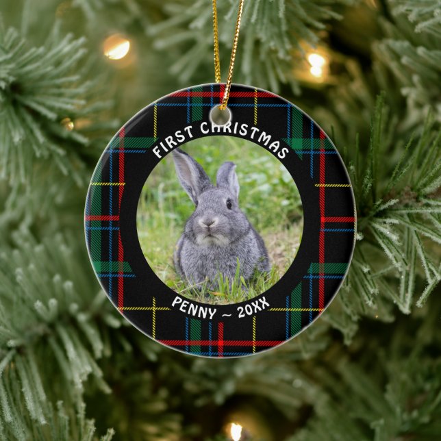 Pet First CHRISTMAS Foto Kariert Personalisiert Keramik Ornament (Baum)