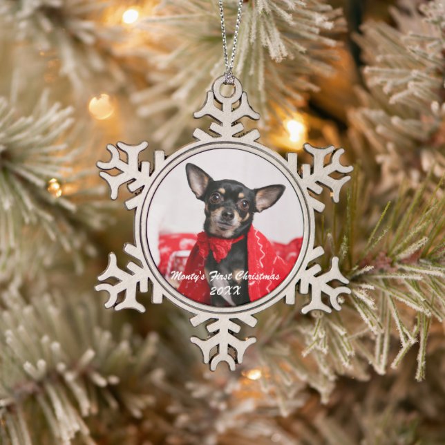 Pet First Christmas Schneeflocken Zinn-Ornament (Baum)