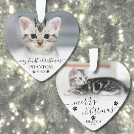 Pet First Christmas Script Cat Foto Herz Ornament