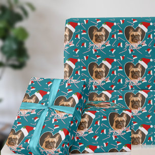 Pet Foto Aquamarin Herz Weihnachtswrapping Papier Geschenkpapier