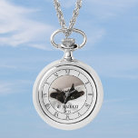 Pet Foto Black Cat Name Necklace Watch Armbanduhr<br><div class="desc">Fügen Sie der klassischen Halskette-Uhr Ihr Foto und Ihren Namen hinzu. Purfect watch für den Besitzer der schwarzen Katze von heute</div>