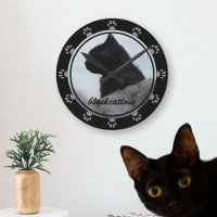 Pet Foto Black Cat Name Paw Print Wall Clock