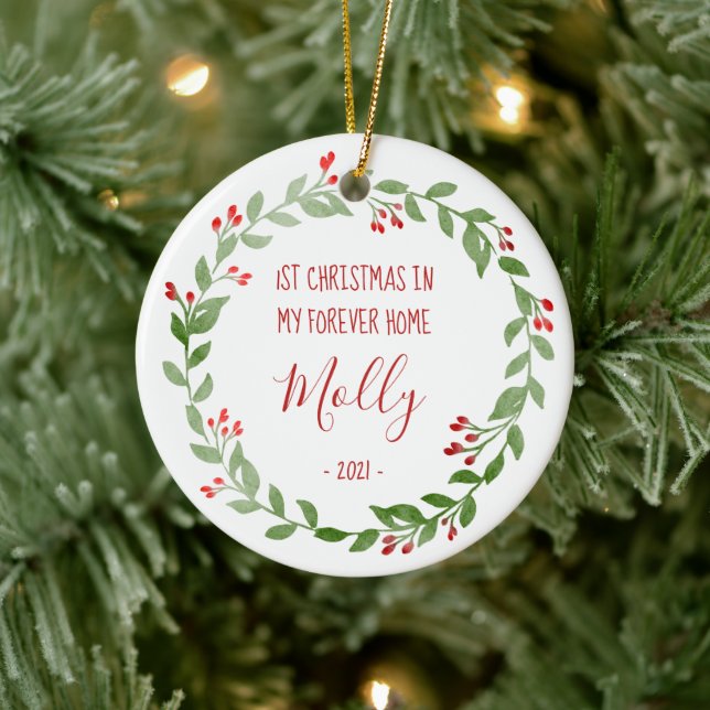 Pet Foto Erster Weihnachtsschrei Roter Text Keramik Ornament (Baum)