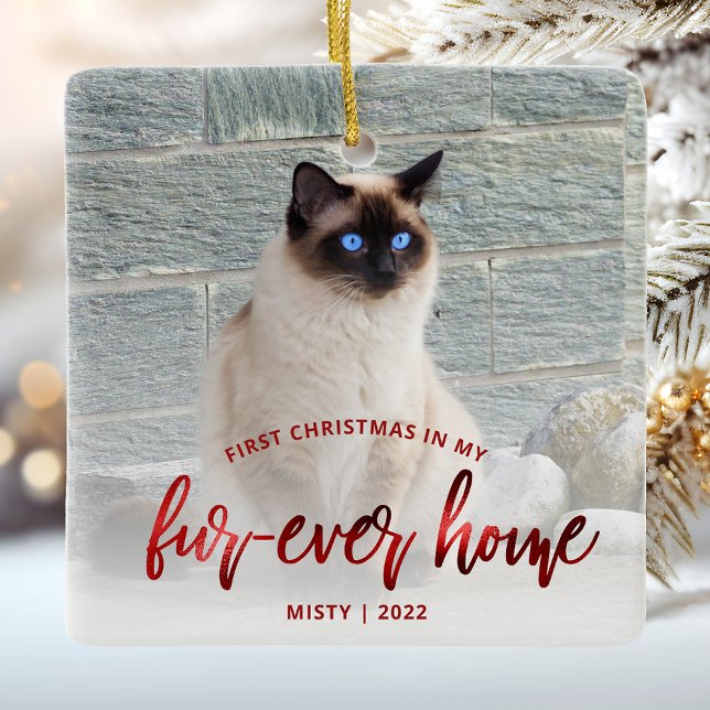 Pet Foto First Christmas Forever Zuhause Red Keramikornament (Von Creator hochgeladen)