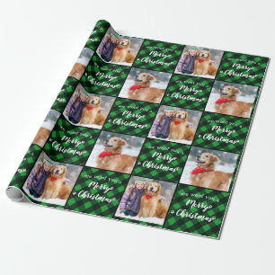 Pet Foto Green Buffalo Kariert Woof Frohe Weihnach Geschenkpapier
