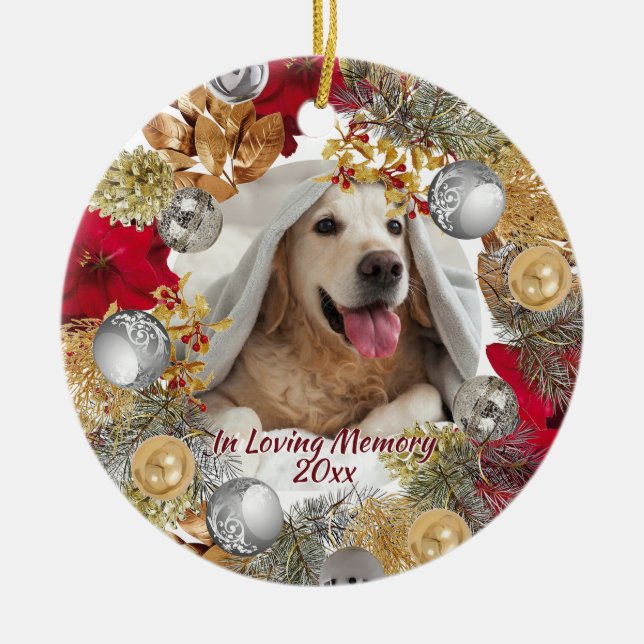 PET-FOTO MEMORIAL Weihnachtsschreath anpassbar Keramik Ornament (Vorne)