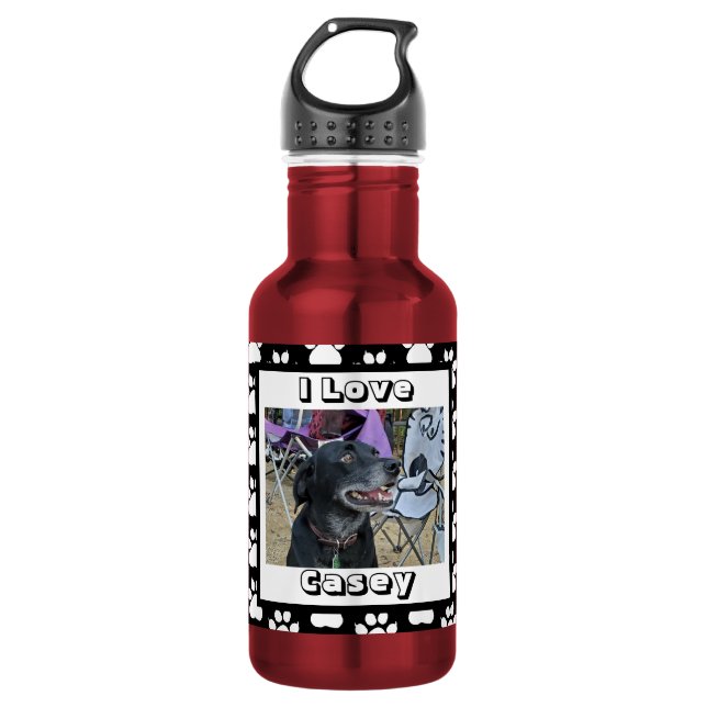 Pet-Foto und Paw-Druck Edelstahlflasche (Vorderseite)