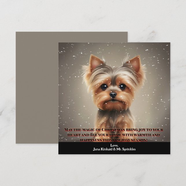 Pet Foto Yorkie Dog Spaß Einfache Weihnachtskarte Einladung (Vorne/Hinten)