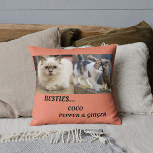 Pet Friends Foto Collage & Names Cat Mama Besties Kissen