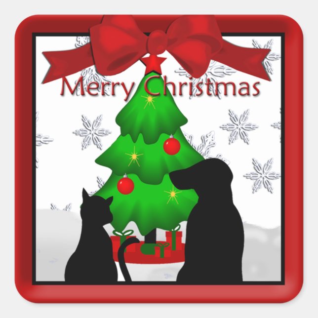 Pet Friends Weihnachtsaufkleber Quadratischer Aufkleber (Vorderseite)