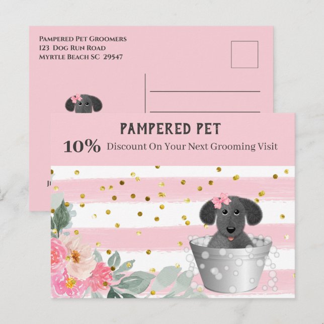 Pet Groomer Chiot dans Tub Marketing Carte Postale (Devant / Derrière)