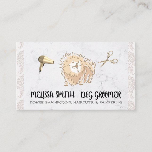 Pet Groomer | Niedlicher Spitz Doggy Visitenkarte (Vorderseite)