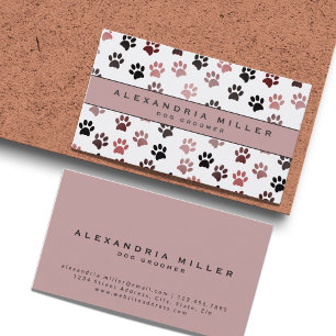 Pet Groomer   Pink Paw Prints Business Card Visitenkarte