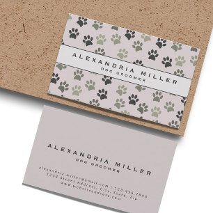 Pet Groomer Rosa Paw Prints mit blassrosa Blüten Visitenkarte