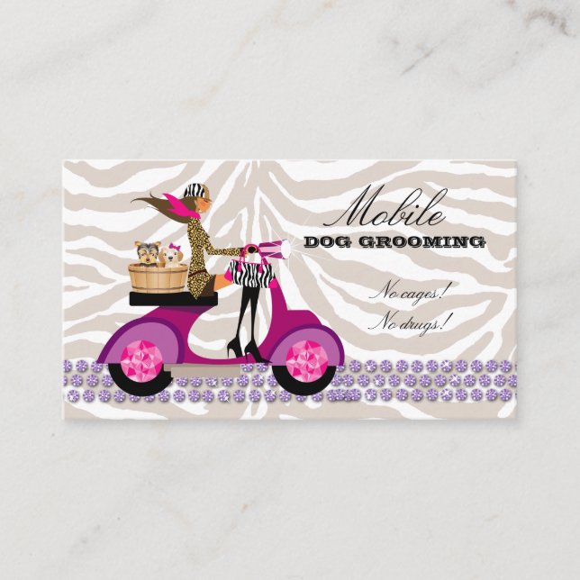 Pet Grooming Business Card Zebra Scooter Brown Visitenkarte (Vorderseite)