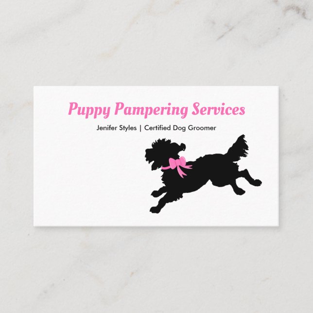 Pet Grooming Girly Pink Bow Niedlicher Welpenhund Terminkarte (Vorderseite)
