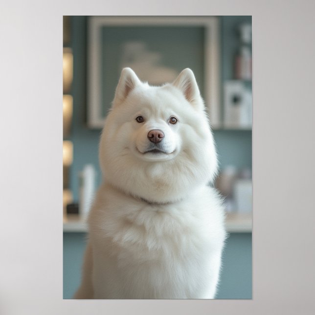 Pet Grooming Salon Boutique White Husky Portrait Poster (Vorne)