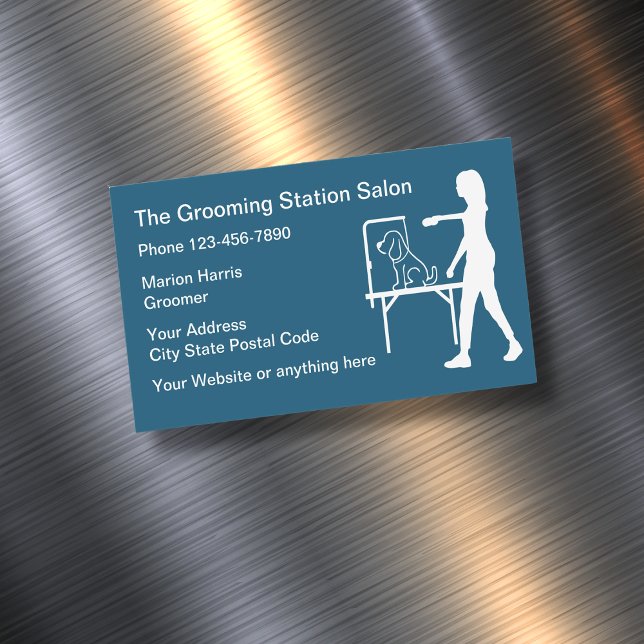Pet Grooming Salon Einfaches Design Magnetische Visitenkarte (Von Creator hochgeladen)