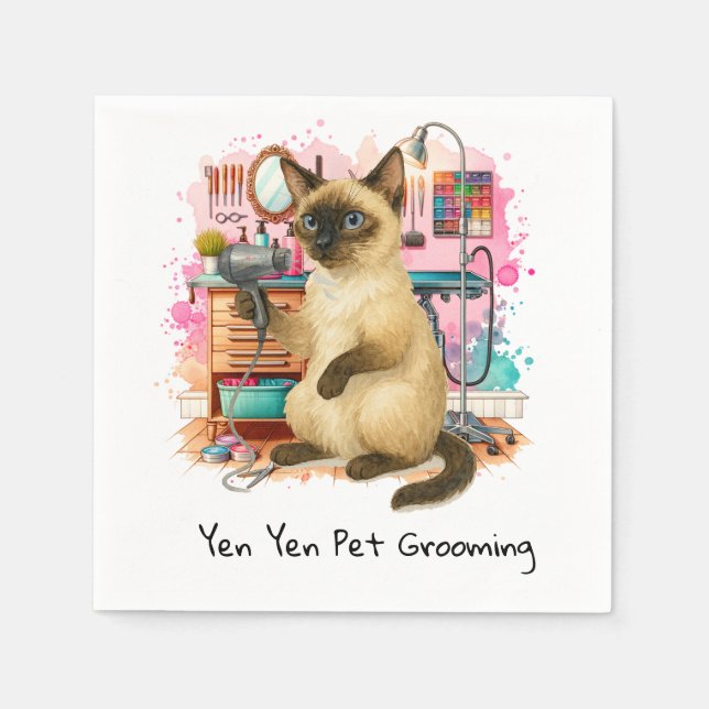 Pet Grooming watercolor style for cat lovers Serviette (Vorderseite)
