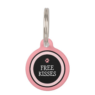 Pet ID Tag - Rosa & Schwarz - Freie Küsse Tiermarke
