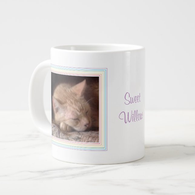 PET-LIEBE Große weiße Tasse + Text / Regenbogen (Vorderseite Links)