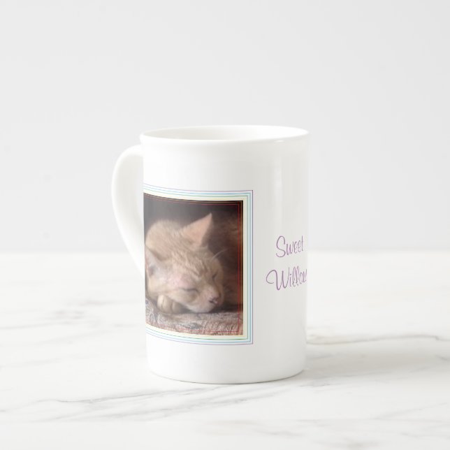 PET-LIEBE Knochen-China Tasse + Text / Regenbogen (Vorderseite Links)