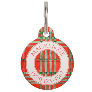 PET LIEBE Round Pet Tag - Red Scott Tartan Haustiermarke