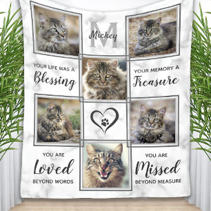 Pet Loss Custom Foto Collage Unique Cat Memorial Fleecedecke