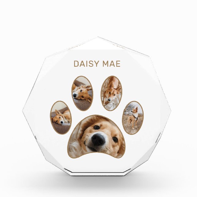 Pet Lovers Custom Gold Paw Print Name Collage Fotoblock (Vorderseite)