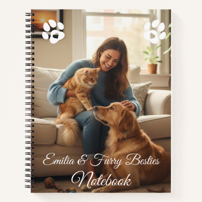 Pet Lover's Custom Photo & Name Notebook Notizbuch (Vorderseite)