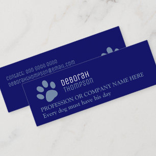 Pet Lovers Dog Paw Print Blue Business Card Mini Visitenkarte