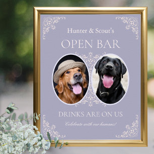 Pet Lovers French Lilac Wedding Open Bar Sign Poster