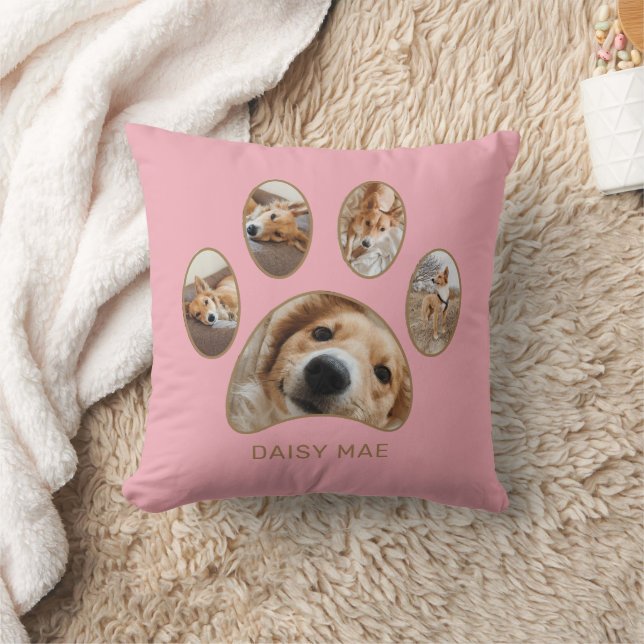 Pet Lovers Gold Paw Print Name Collage Rosa Kissen (Decke)