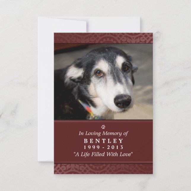 Pet Memorial Card 3.5" x 5" - Maroon - Pet Gebet Einladung (Vorderseite)