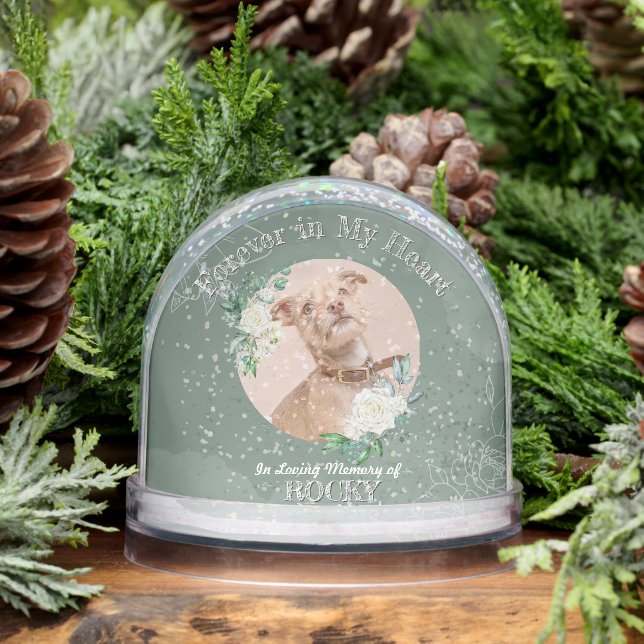 Pet Memorial Custom Greenery Neige Globes (Hiver)