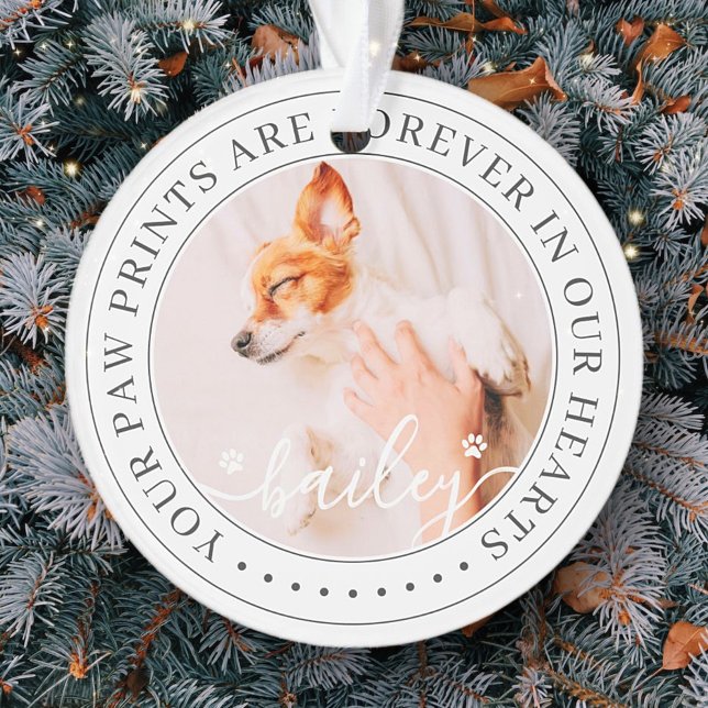 Pet Memorial Paw Prints Hearts Elegant Chic Photo Ornament (Von Creator hochgeladen)